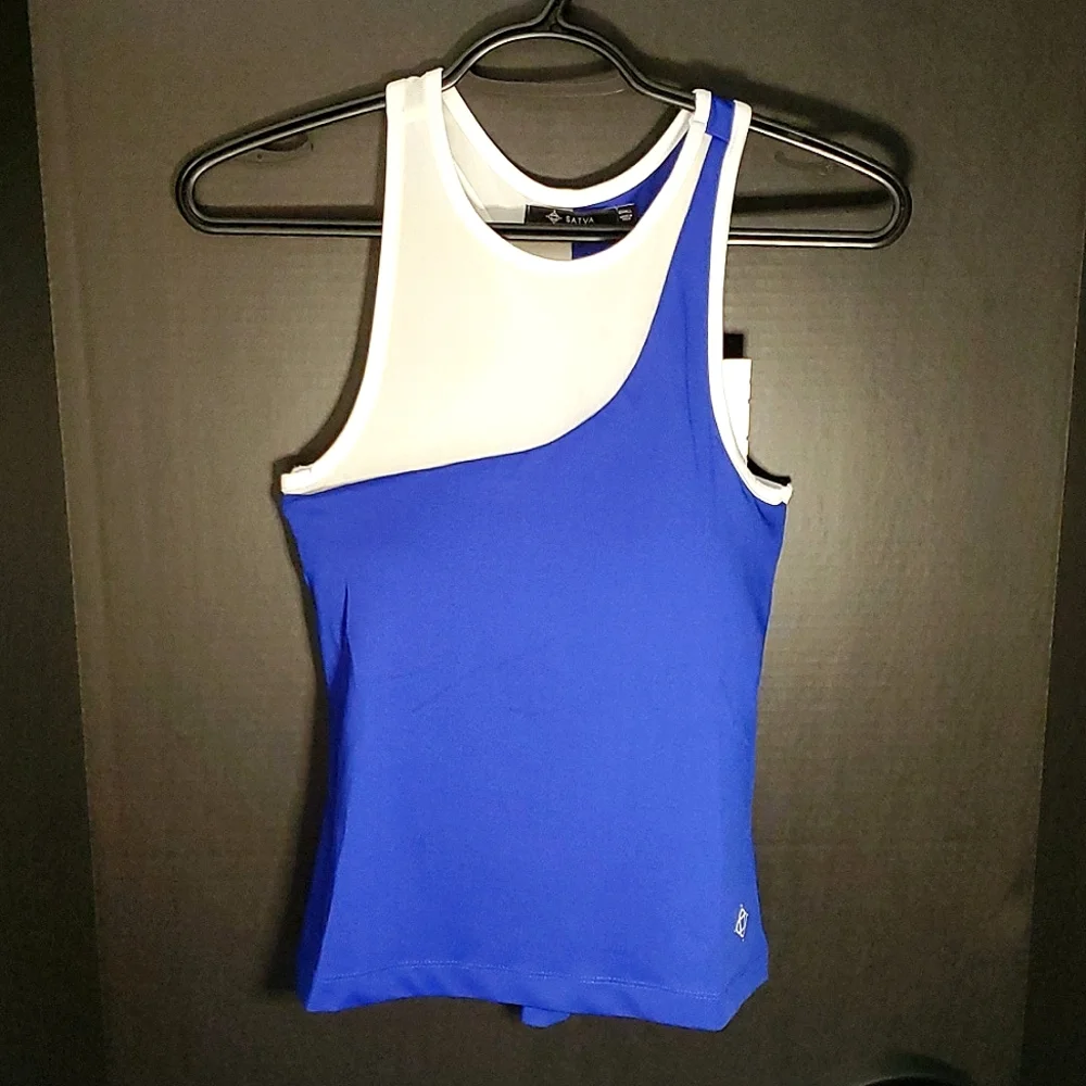 NWT Satva Sari Cami, Royal Blue & White Mesh with Build in Bra - Size Small - Picture 2 of 13